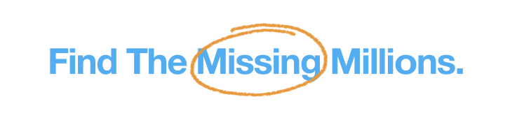 Find the Missing Millions logo blue text